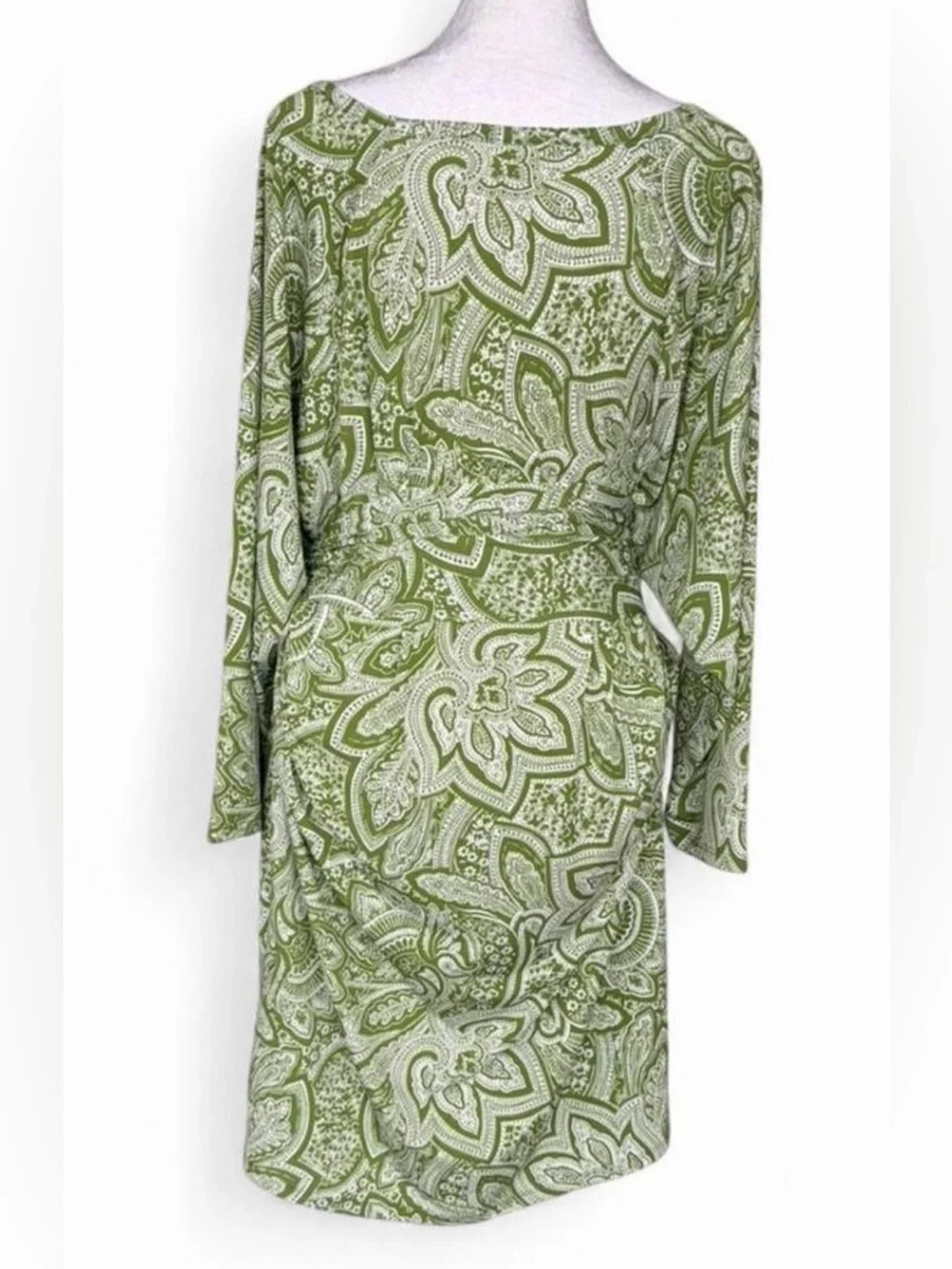 Michael Kors Green Paisley Boatneck Long Sleeve Dress